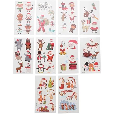 Stickers De Tatouage Temporaire De Dessin Anim De No L Cute Santa