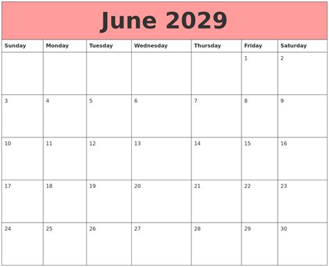 June 2029 Calendars That Work