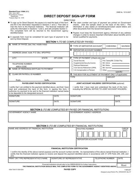 Standard Form 1199a Direct Deposit Sign Up Form Social Security