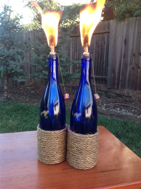 2 Outdoor Cobalt Blue Nautical Wine Bottle Tiki Torch By