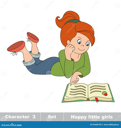 Vector Cartoon Little Cute Girl Read The Book Stock Vector Illustration Of School Learn 59448190