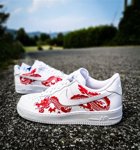 Custom Sneakers Nike Air Force 1 Red Dragon Etsy