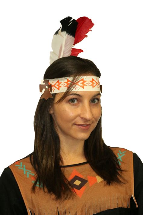 Indian Headband Womens Red And White Feather Abracadabra Fancy Dress