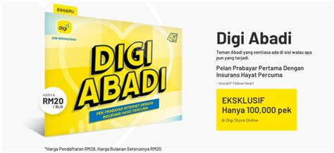 And lastly, the third digi prepaid plan is called digi prepaid next. Digi Abadi prepaid offers free life insurance and 365-day ...