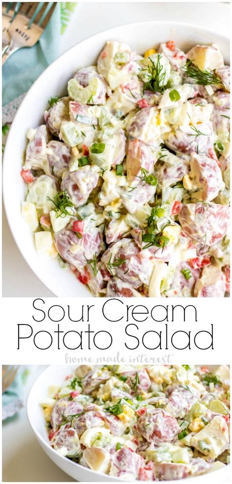 Red potatoes and lots and lots of snipped chives give this simple potato salad pizzazz. Sour Cream Potato Salad - Home. Made. Interest.