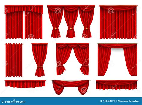 Stage Red Curtains Realistic Vector Illustrations Set Stock Vector