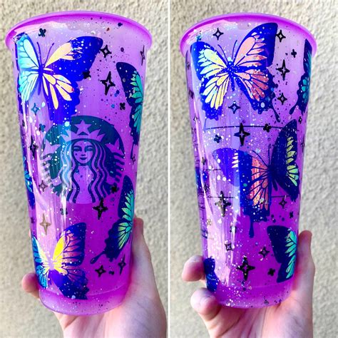 Butterfly 24oz Starbucks Cold Cup Comes With Lid And Straw Handmade