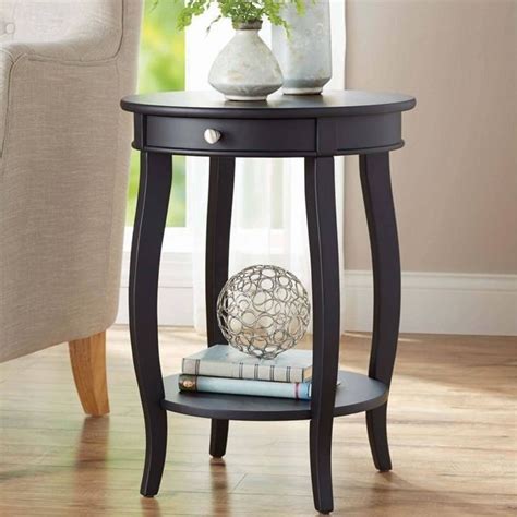 Modern marble black/white nightstand with drawer with shelf round end table in gold base. Round Wood Accent Table Side with Drawer Black End Storage ...