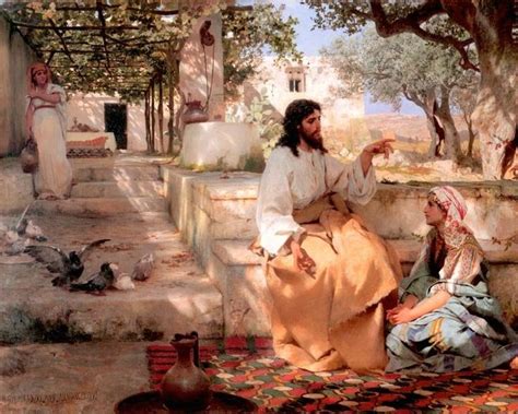 Mary Kneeling At Jesus Feet Martha Painting Bible Scene Art Real Canvas