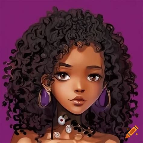 Anime Style Character With Dark Brown Skin And Black Curly Hair On Craiyon