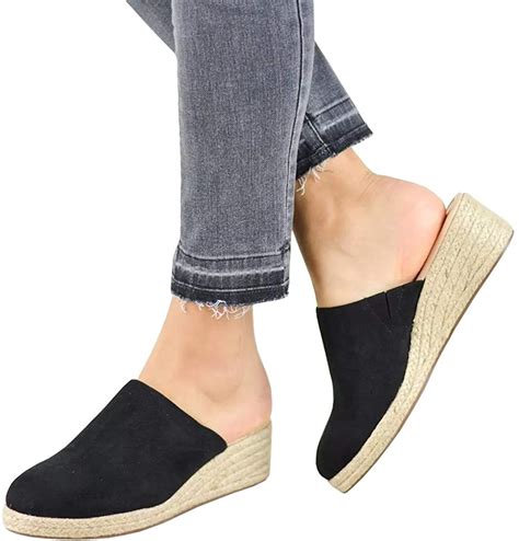 Womens Closed Toe Espadrilles Mules Shoes Wedge Sandals Slip On