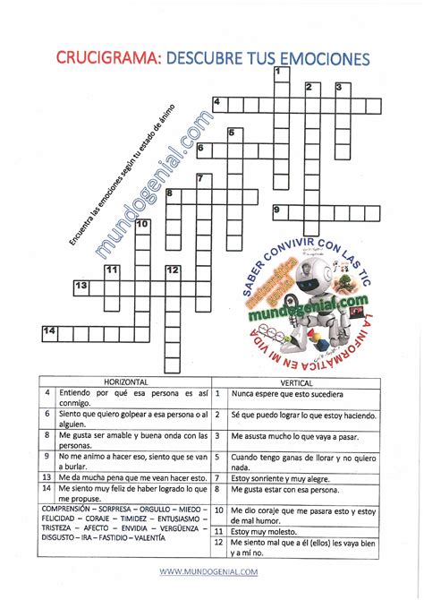 Crucigrama Descubre Tus Emociones En Mundo Genial