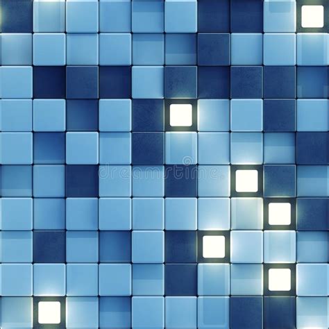 Seamless Pattern Of Glowing White And Blue Tiles 3d Render Stock