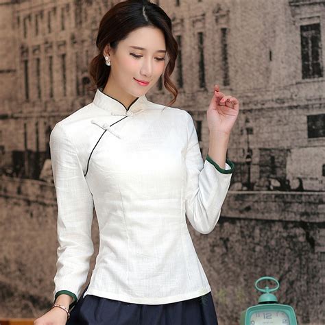 free shipping mandarin collar woman s shirt chinese traditional top long sleeve cheongsam top