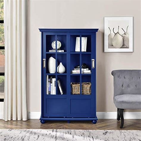 Ameriwood Home Aaron Lane Bookcase With Sliding Glass Doors Blue