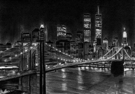 New York City Skyline At Night Drawing
