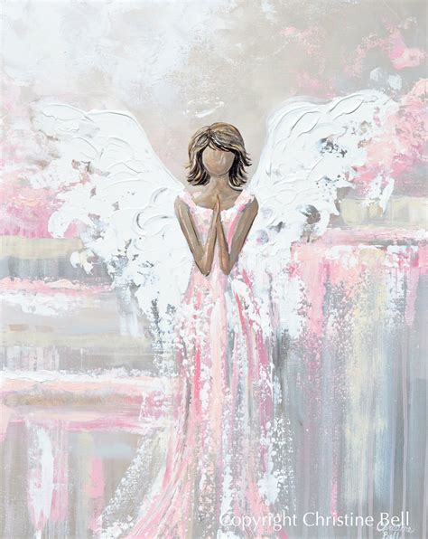 Giclee Print Abstract Angel Painting Art Guardian Angel Grey White Cream Neutral Home Wall Decor