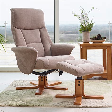 Maida Fabric Swivel Recliner Chair And Footstool In Mist Furniture In