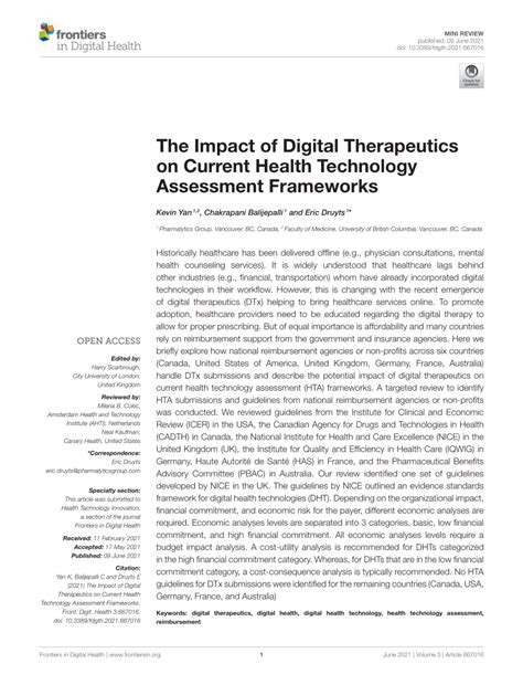 Pdf The Impact Of Digital Therapeutics On Current Health Technology
