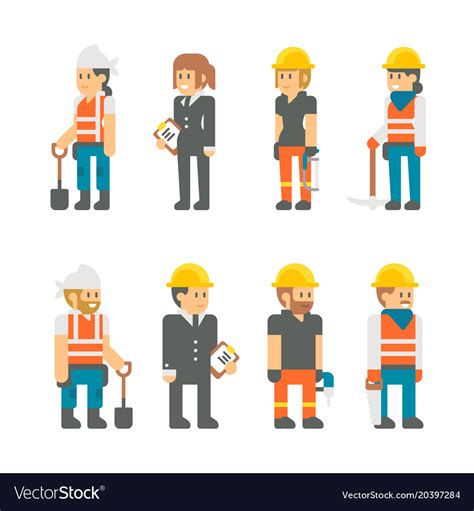 Flat Design Building Workers Set Royalty Free Vector Image