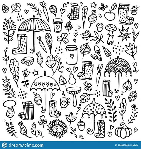 Autumn Doodle Black And White Background Stock Vector Illustration