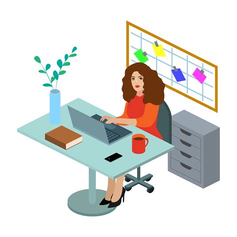 Isometric Office Worker Flat Illustration Beautiful Young Character