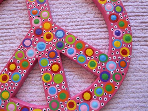 Hand Painted Wooden Polka Dotted Peace Sign