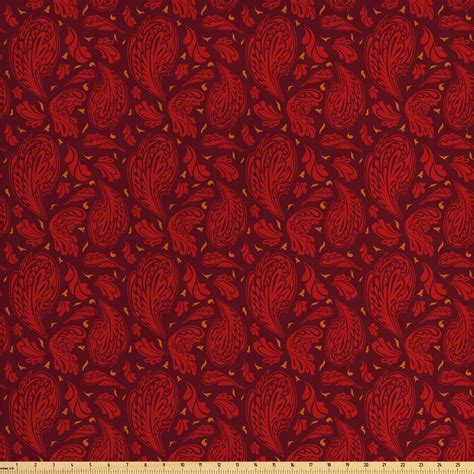 Maroon Fabric By The Yard Abstract Classic Paisley Style Motifs Art