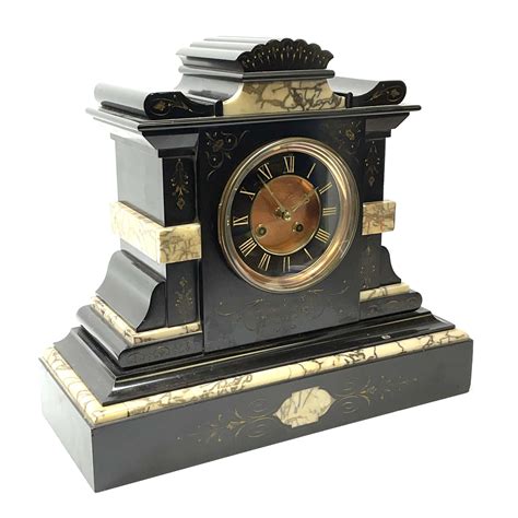 Victorian Black Slate And Marble Mantel Clock With Decorative Gilt