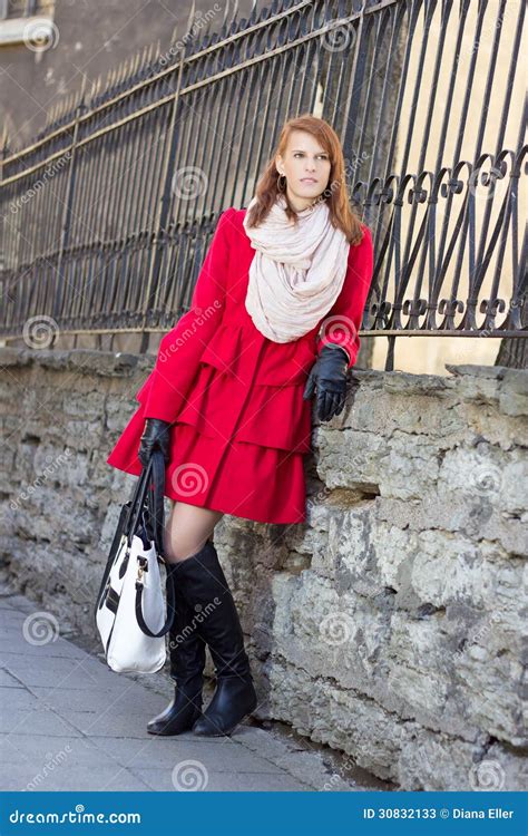 Young Beautiful Woman Posing Near Metall Fence Stock Image Image Of