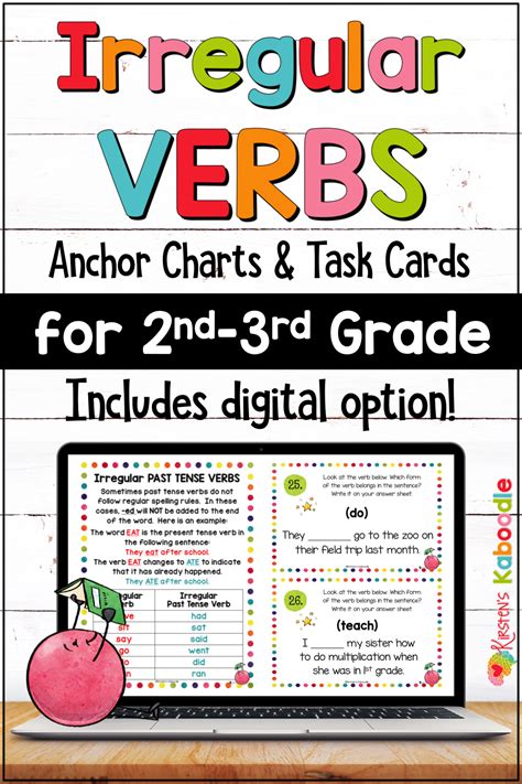 Irregular Past Tense Verbs List Task Cards And Anchor Charts 2nd And