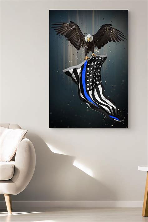 Thin Blue Line Eagle And American Flag Canvas Wall Art Shopperboard