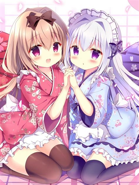 Download 768x1024 Cute Anime Girls Kimono Friends