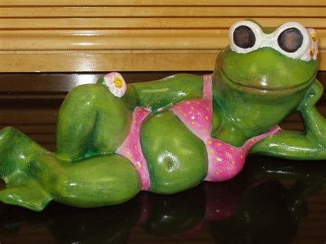 Ceramic Frog In Hot Pink Bikini For Your Garden Or Patio Ceramic