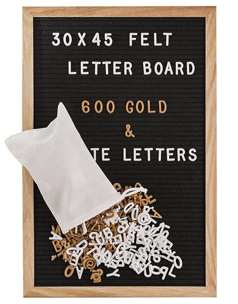 Gadgy Felt Letter Board 12x18 Inch Retro Oak Wood With 600 White