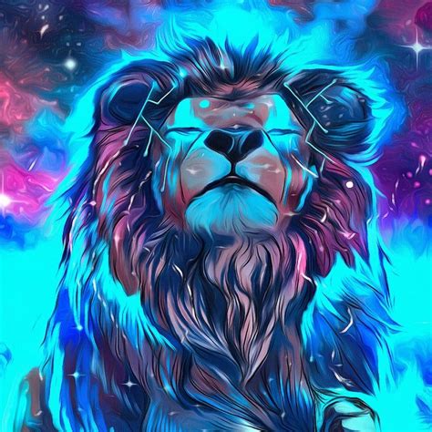 Abstract Space Lion Wall Art Print Colorful Fantasy Painting Etsy