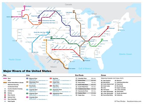 United States Major Rivers And Watershed As A Subway Map Oc