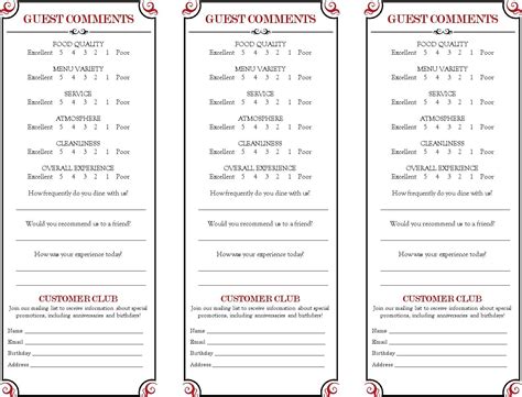 A restaurant customer comment card is used by restaurants to see the efficiency of their services and how their food quality and presentation is being perceived by their customers. restaurant comment card - Google Search | Card templates free, Card template, Restaurant card