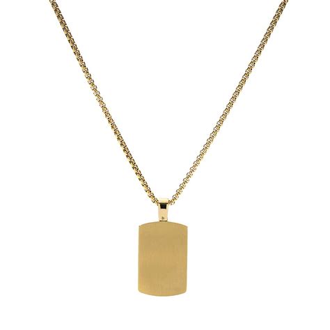 Italgem Polished Brushed Gold Dogtag On A Round Box Chain Necklace