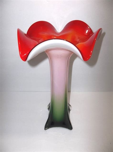 Murano Italian Art Glass Jack In The Pulpit Lily Vase 14 25 Green Red