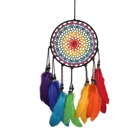 Handmade Dream Catcher Wind Chimes 7 Rainbow Color Feather Dream