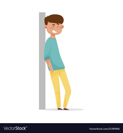 Young Dark Haired Man Leaning Against Wall And Vector Image