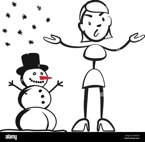 Stick Figure Woman In Winter What To Wear Stickman Vector Drawing On