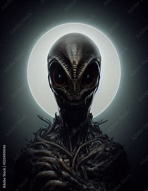 Creepy Ancient Reptilian Alien D Art Conceptual Illustration Stunning Vertical Portrait Of