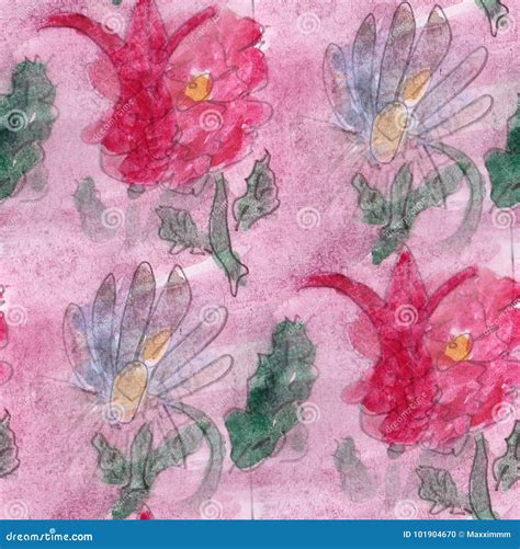 Seamless Flowers On A Pink Background Watercolor Artist Wallpape Stock