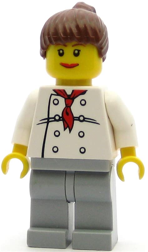 Lego Town Minifigure Chef 8 Buttons Reddish Brown Ponytail Hair