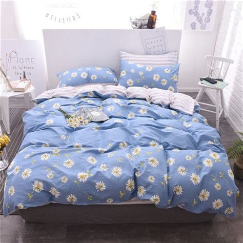 Home Textile Bedding Set Blue Daisy Flower 100 Cotton King Queen Twin Size Duvet Cover Bed Sheet