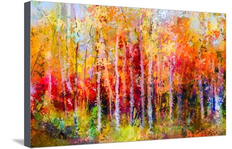 Oil Painting Landscape Colorful Autumn Trees Semi Abstract Paintings
