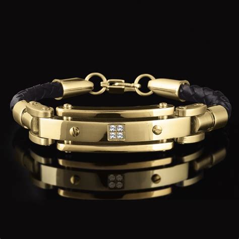 Mens Gold And Leather Bracelet Mens Gold Bracelets Bracelets For