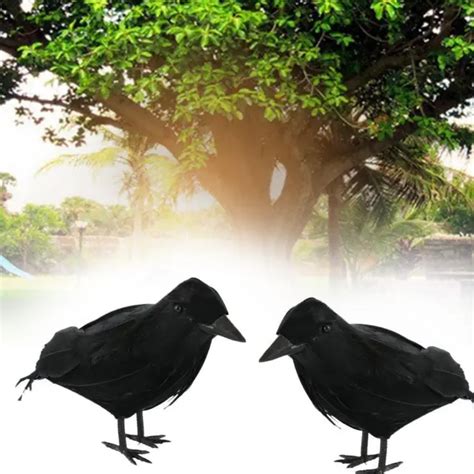 Black Lifesize Raven Movie Prop Fake Crow Halloween Decor Bird Hunting